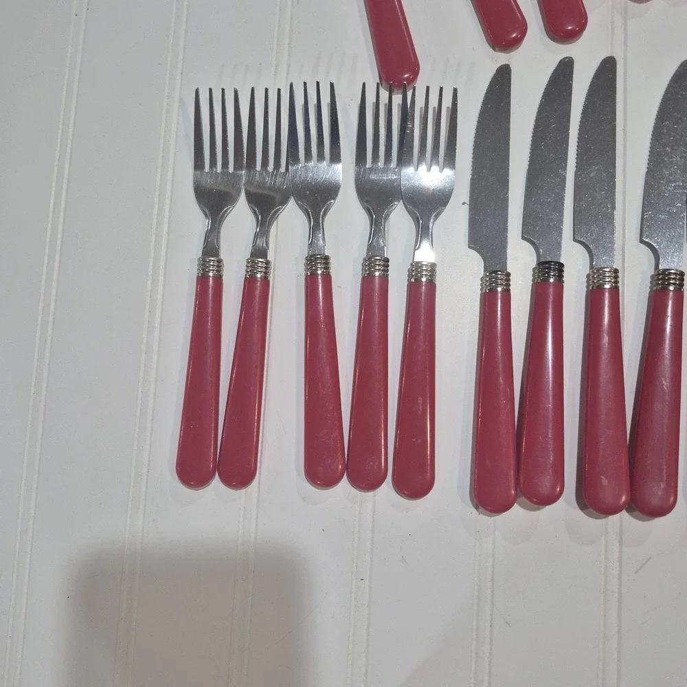 Lot of 32 Red Handle Flatware Stainless China